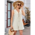 thumbnail image 2 of Women'S Summer Casual Rompers Lace-Up Short Loose Linen Jumpsuit Beach Outfits Travel Vacation Clothes Beige XL, 2 of 8