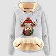 thumbnail image 2 of Women Christmas Outfit Adorable Cow Print Lined Hoodie Women Cozy Warm Long Sleeve Casual Fashion Sweatshirt For Winter Comfort Gray L, 2 of 3