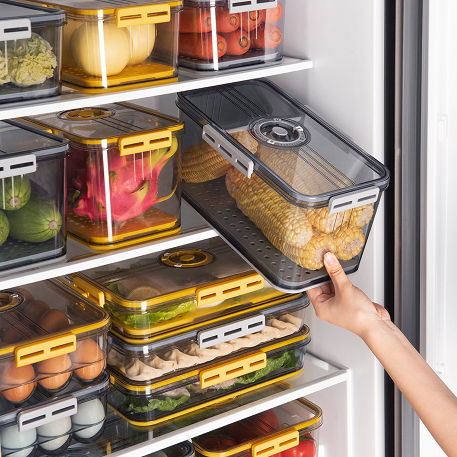 HOOJO Refrigerator Organizer Bins - 8pcs Clear Plastic Bins For Fridge,  Freezer, Kitchen Cabinet, Pantry Organization, BPA Free Fridge Organizer