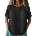 thumbnail image 5 of Linen Shirts for Women Fashion Summer Cotton Gauze Plus Size Tops Short Sleeve Crew Neck Dressy Casual Blouses 2026 Black M, 5 of 5