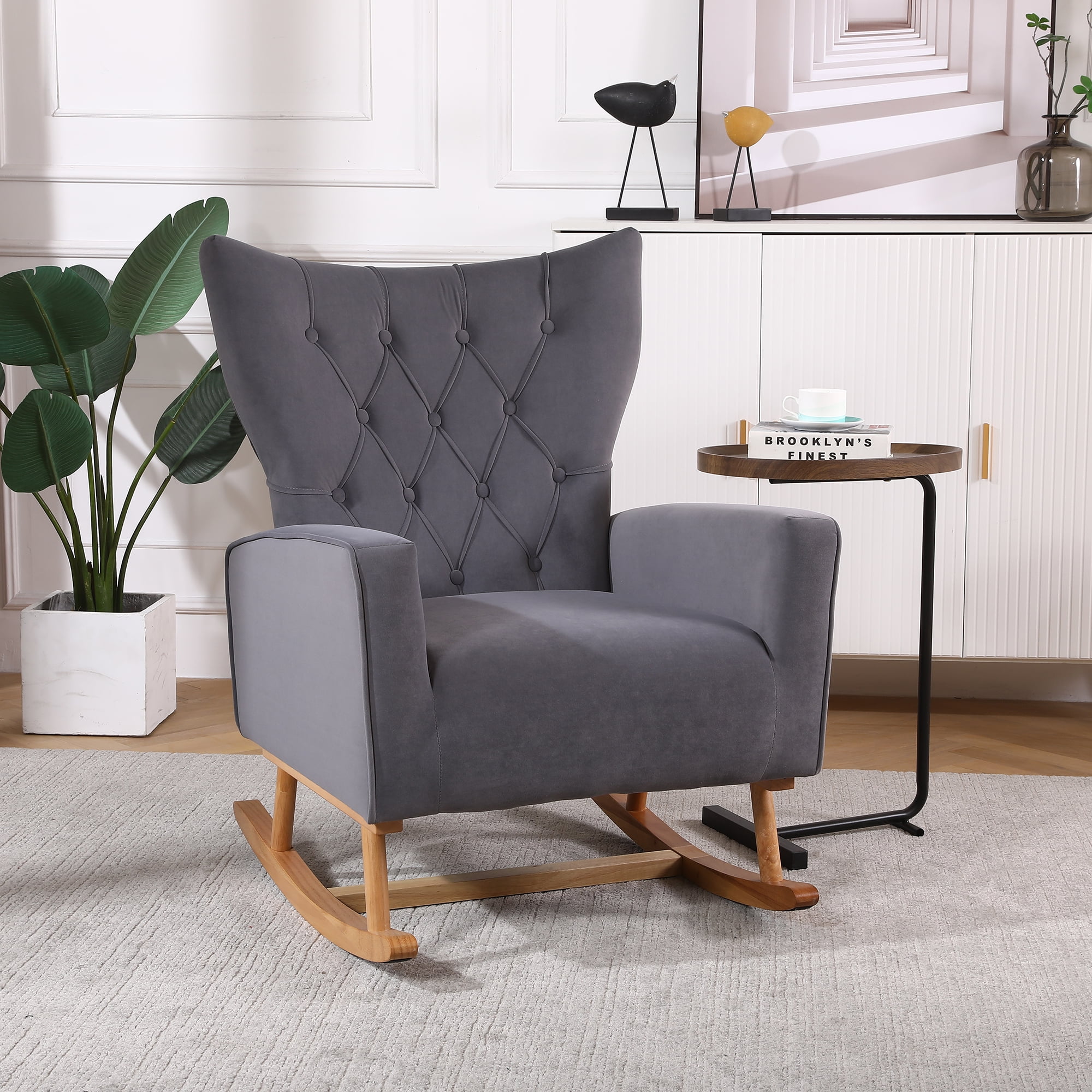 Kadyn Rocking Chair Nursery Armchair with High Back for Baby Room, Grey Kadyn Rocking Chair Nursery Armchair with High Back for Baby Room, Grey