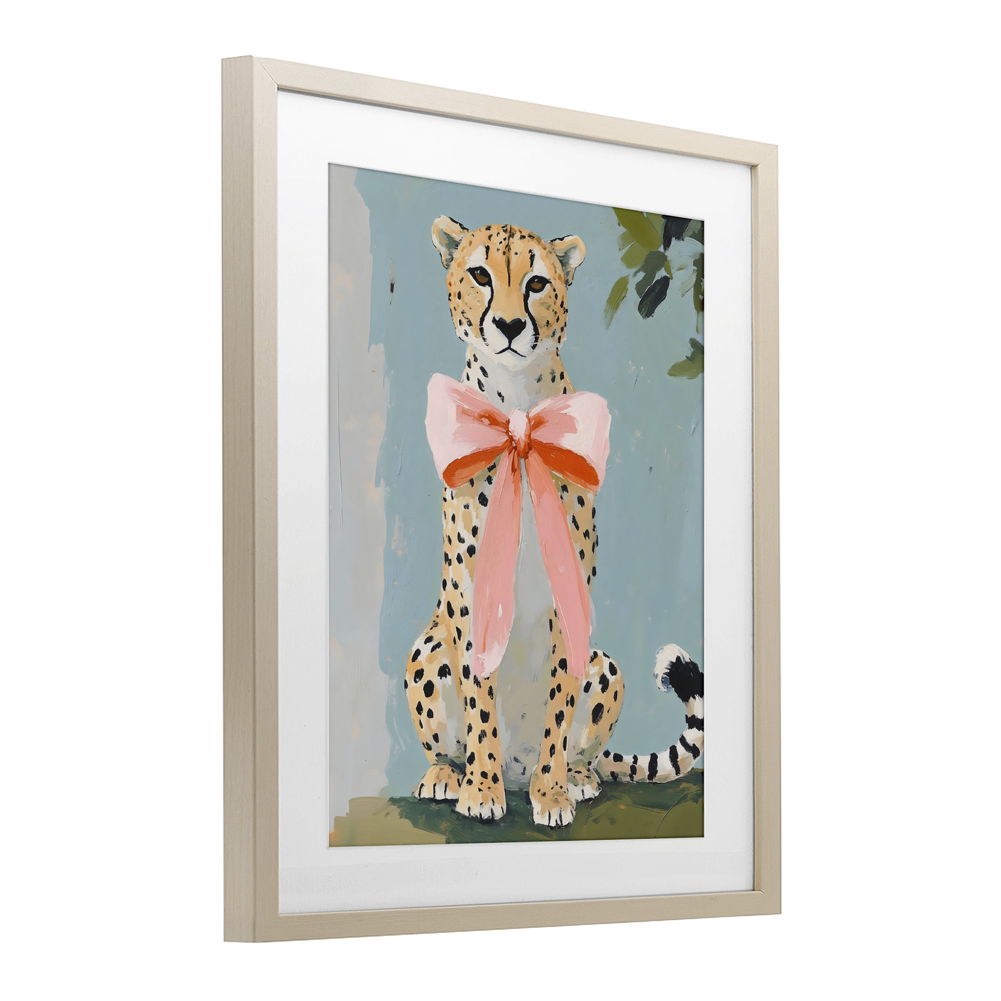 Stupell Industries Cheetah with Big Pink Bow Birch Framed Print Under Glass, design by The Prints Vibe