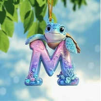 Cute Sea Turtle Alphabet Ornament - Acrylic Flat Letter Decor, Sea Animal Christmas Tree Hanging Ornament Personalized DIY Room Decor Gift