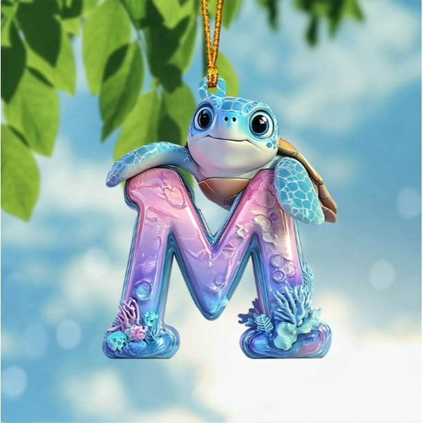 Adornos del alfabeto de tortuga A-Z - Decoración con letras de tortuga marina con cuerda colgante para la guardería, la sala de juegos y el árbol de Navidad