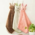 thumbnail image 4 of Farfi Cute Rabbit Pattern Kitchen Bathroom Hanging Towel Coral Velvet Hand Dry Towels (Pink), 4 of 8