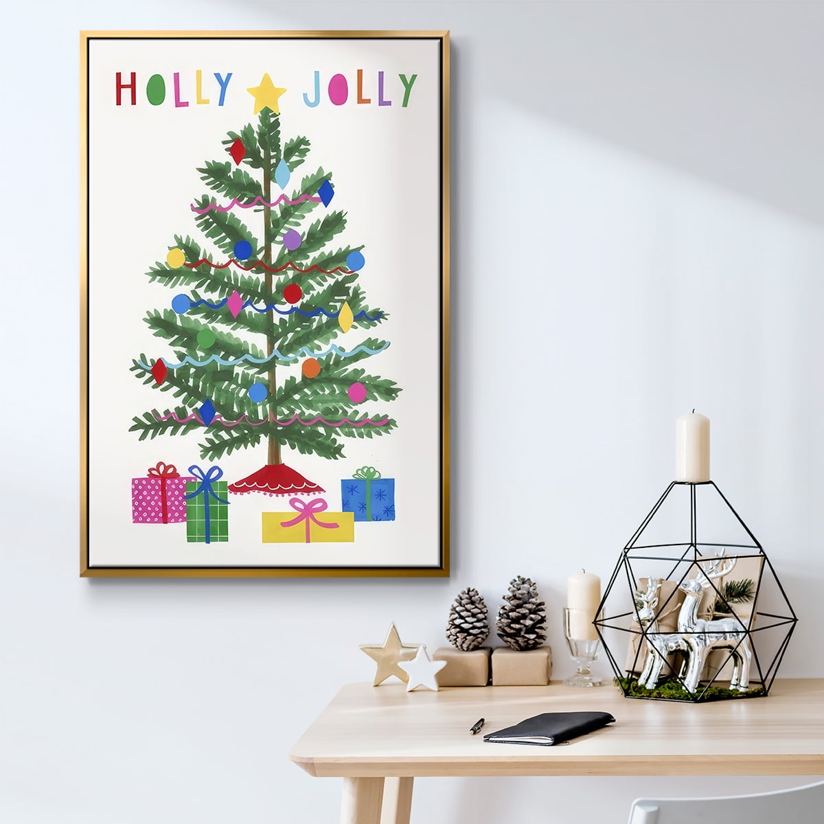Colorful Christmas Collection B - Framed Gallery Wrapped Holiday Canvas - 25 x 37 - Gold Frame