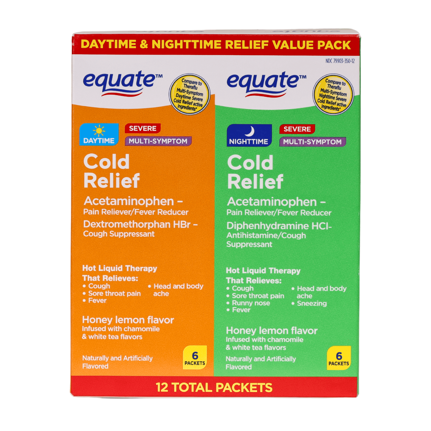 Equate Daytime & Nighttime Cold and Cough Multi-Symptom Powder Packets, 12 Count
