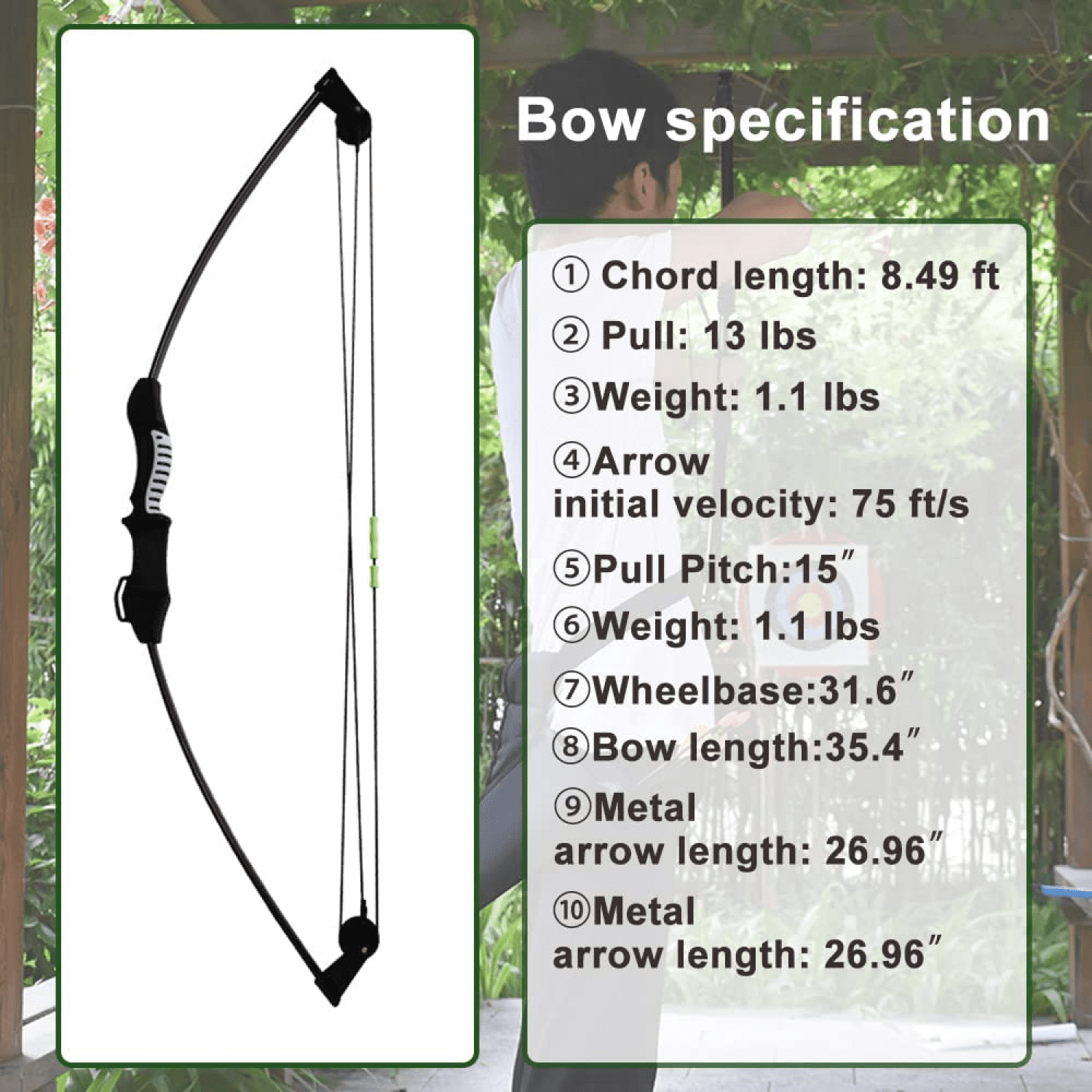 Clianle Teenage Composite Bow and Arrow Set for Boys and Girls, Junior Archery Set, Backyard Archery Game, Toys, Outdoor Games, and Target Gifts