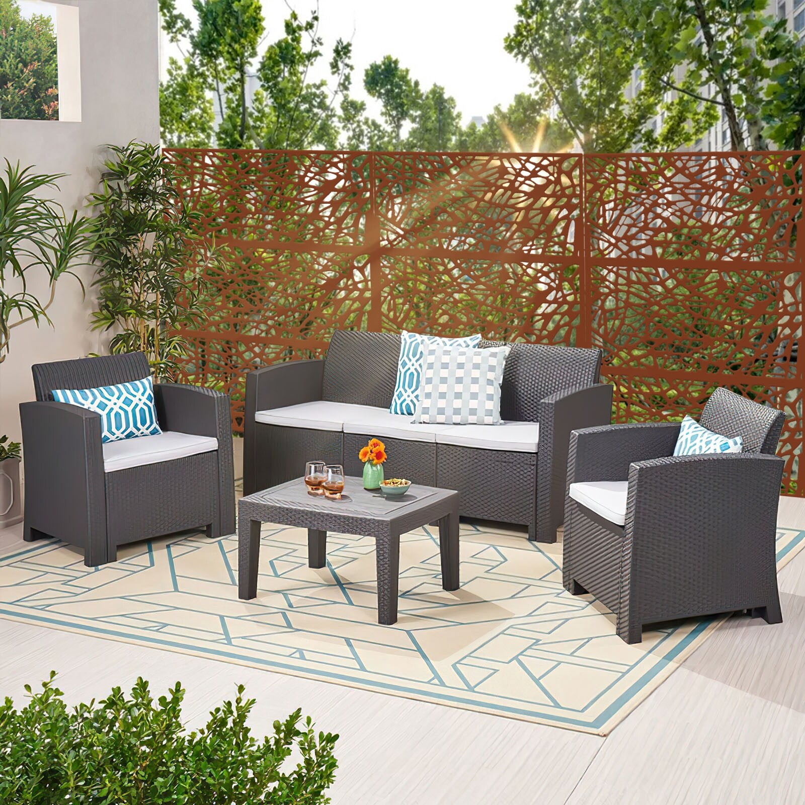 Metal Privacy Screen Free Standing Net - 76x47 Rust