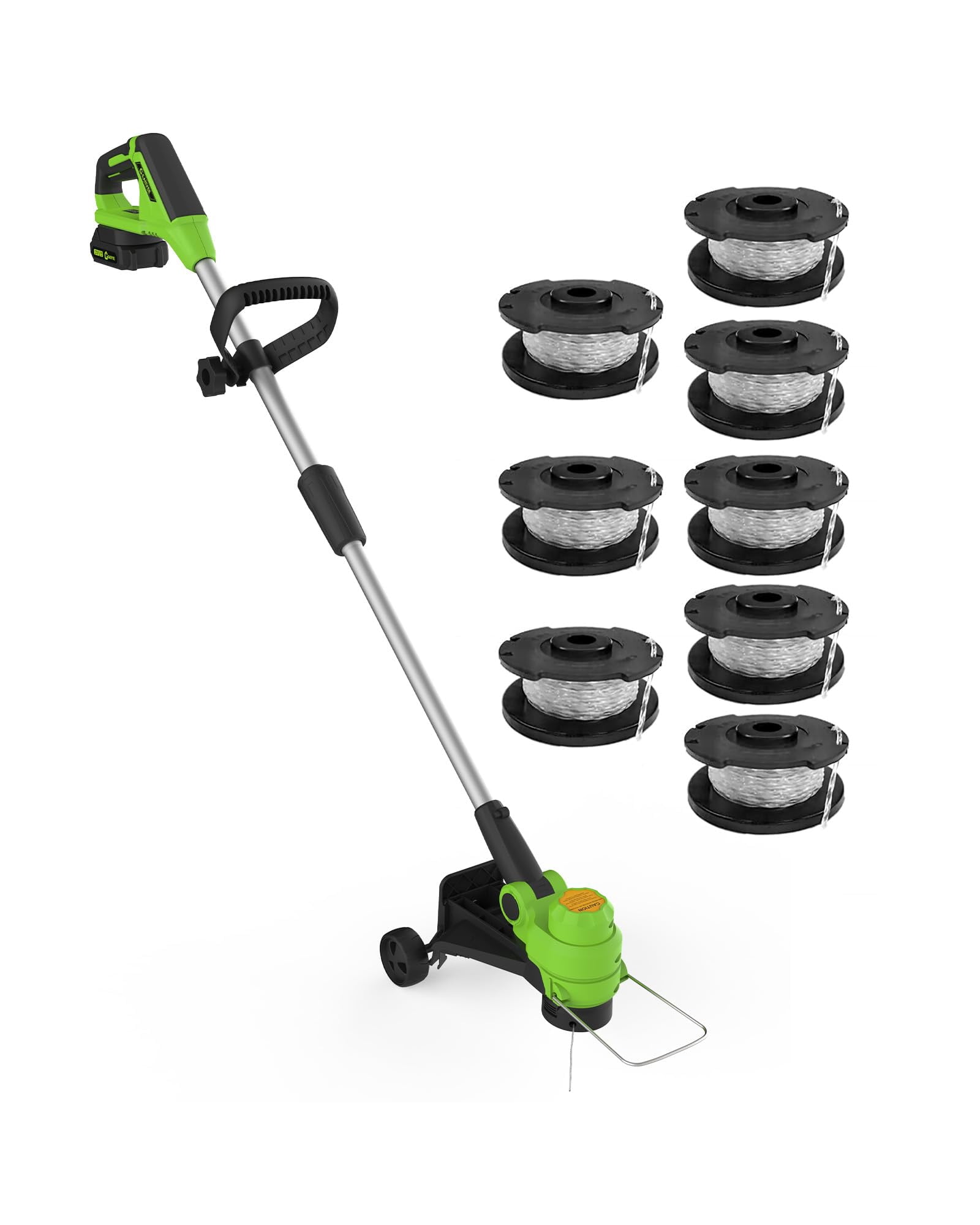 20V Cordless String Trimmer & Edger, 12-Inch Electric Weed Wacker with 2.0Ah Battery & Charger, 8 Replacement Spools, Lightweight Lawn Tool for Garden, Patio & Yard Edge, Green