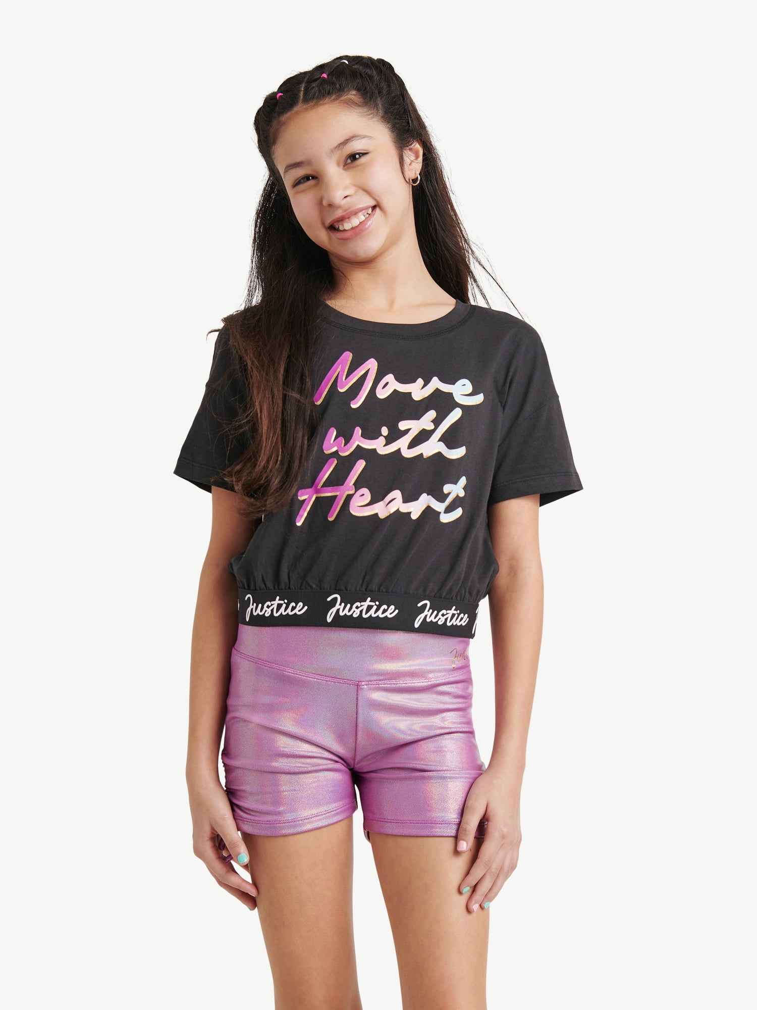 Justice Girls Cropped Shirt, Graphic Crop Tee for Dance and Gymnastics, Sizes XS-XL