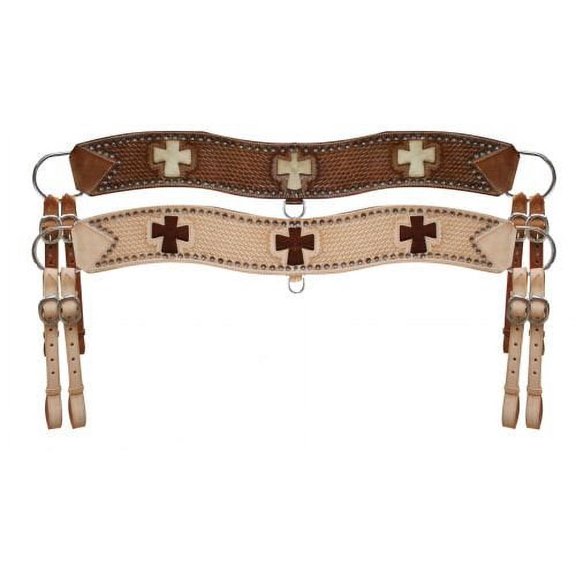 Showman Basketweave Tooled Tripping Collar w/ Cross Cut-Outs & Cowhide (Light Oil)