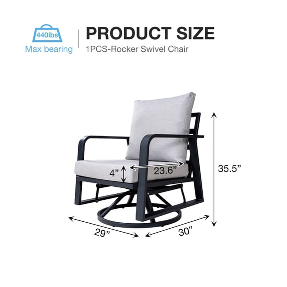 FR Aluminum Outdoor Sofa Swivel Seats, Dark Grey - Weather-Resistant