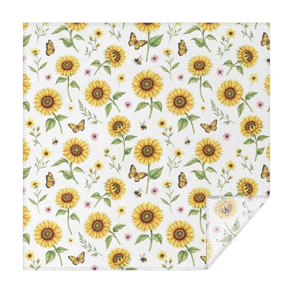 Sunflower and Butterfly White Pattern Square Tablecloth, Waterproof Wipeable Spillproof Washable Table Cover for Home Kitchen Party and Daily Decor 52"x52"