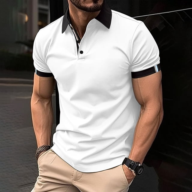 ylioge Mens Shirts Short Sleeve Golf Tees Shirt Office Work Pullover Button Collared Casual Color-Block Loose Comfort Tshirts Tops
