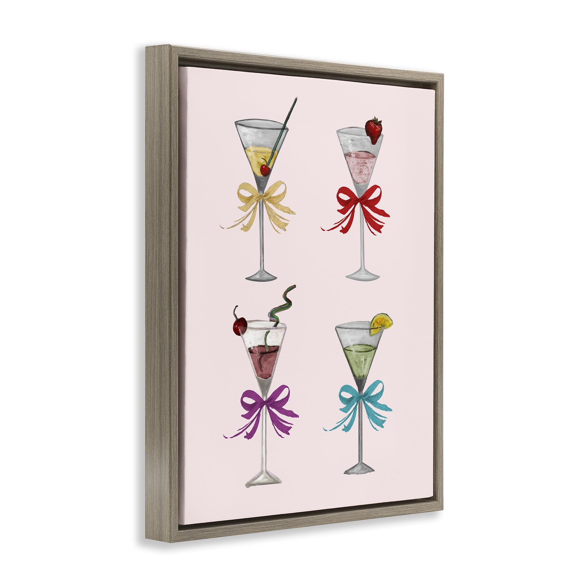Stupell Industries Cute Ribbon Cocktails Food & Beverage Painting Brown Floater Framed Canvas Art Print Wall Art, 25 x 31