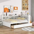 thumbnail image 3 of Full Size Daybed with L-shaped Bookcases and 2 Drawers, Solid Wood Daybed Frame with Headboard and Slats Support, Space Saving Dual-use Platform Bed Sofa Bed for Bedroom, No Box Spring Needed, White, 3 of 7