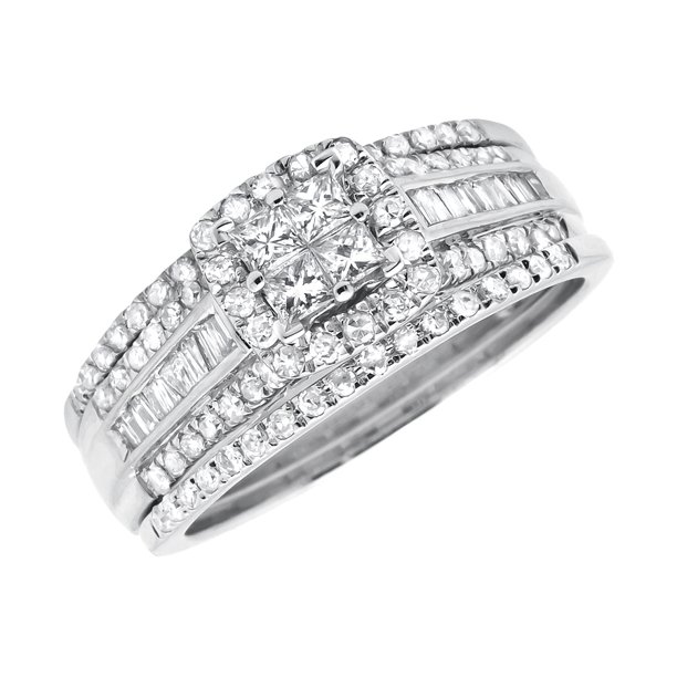 Jewelry Unlimited - 14K White Gold Princess Quad Diamond ...