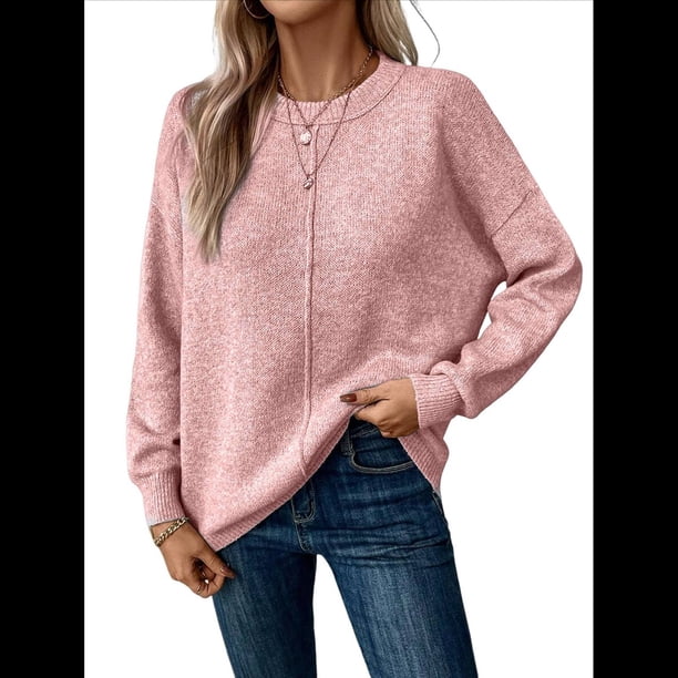 Suéteres de Mujer de Otoño, Informales, de Larga, Ligeros, de Gran Tamaño, Tipo Pulóver Rosa S