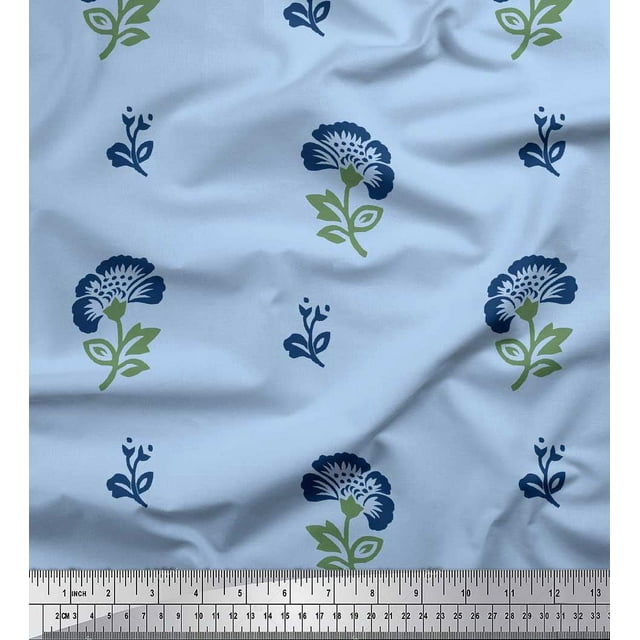 Soimoi Modal Satin Fabric Leaves & Floral Block Fabric Prints by Yard 42 Inch Wide