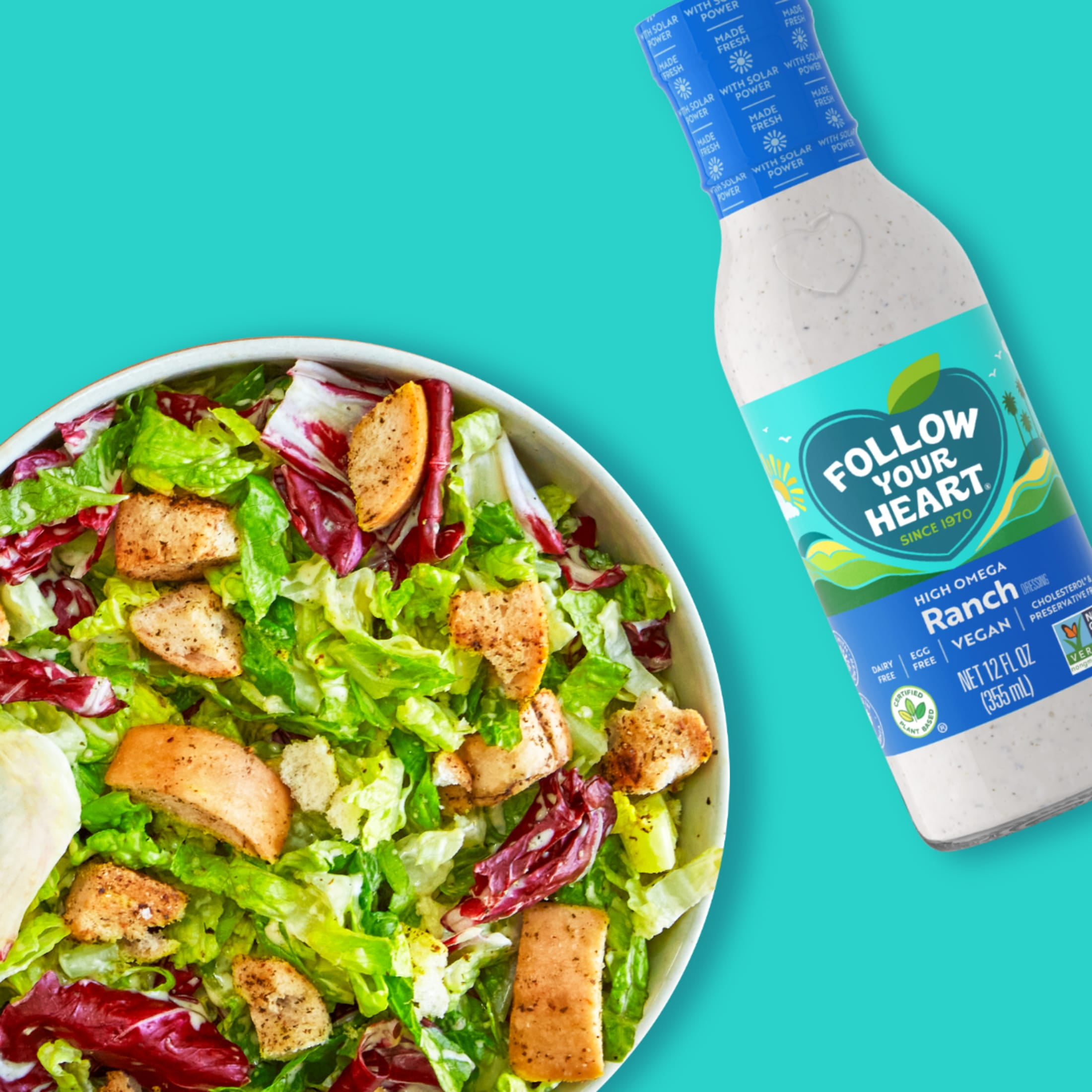 Follow Your Heart Egg Free, Plant Based, Dairy Free, Gluten Free, Vegan Ranch Dressing, 12 oz Bottle