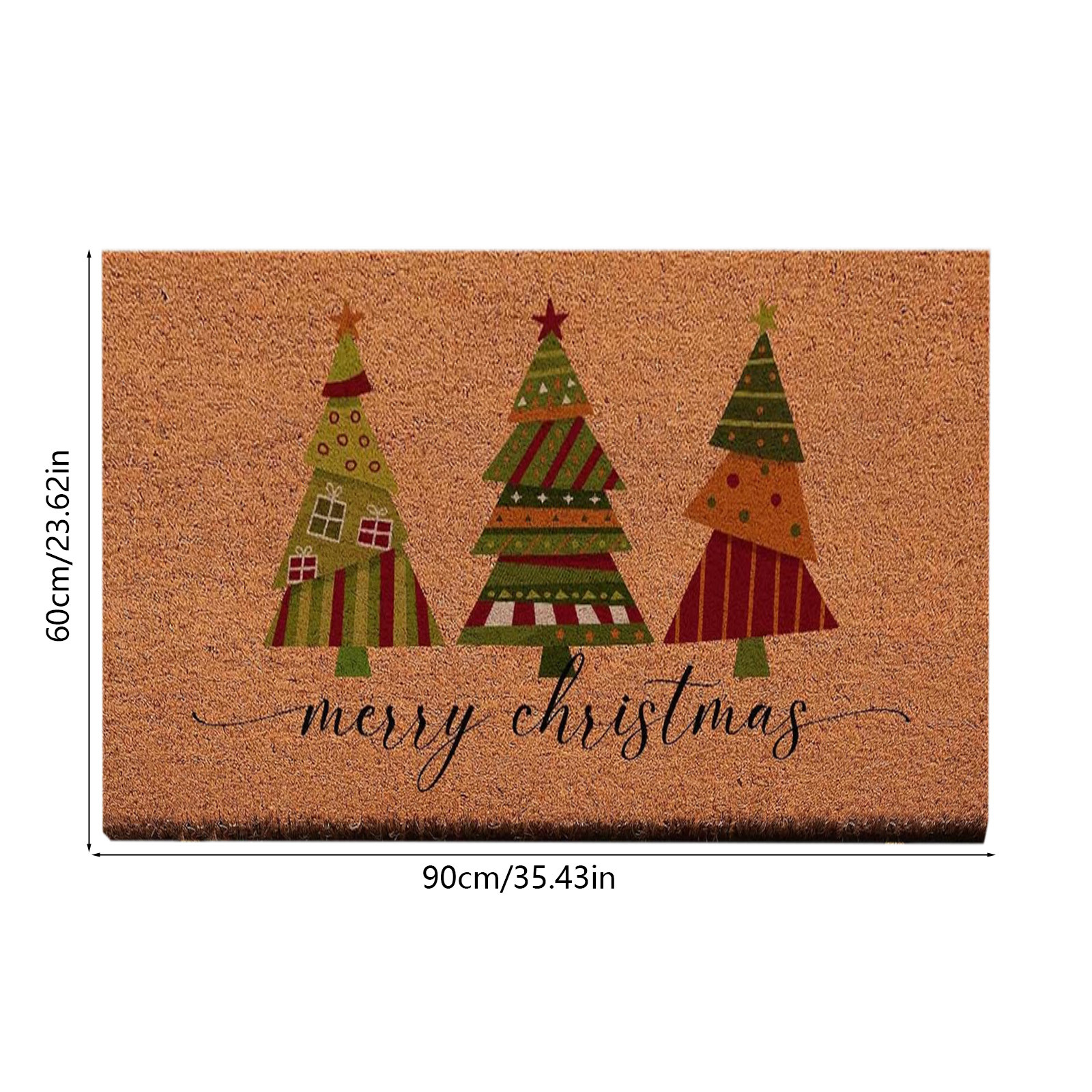 Christmas Welcome Natural Coir Door Mat, Forest Christmas Tree Front Door Outdoor Doormat Outside Entrance Porch Non Slip Rubber Rug Winter Xmas Farmhouse Decor 24*35in M-B