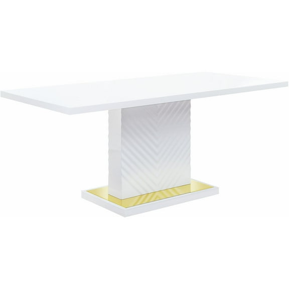 Acme Gaines Wooden Rectangular Top Dining Table in White High Gloss Indoor