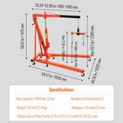 VEVOR 2T Folding Engine Crane Engine Hoist with Level 4400 lbs/2 ton Heavy-Duty Cherry Picker Shop Crane Oldable Engine Crane