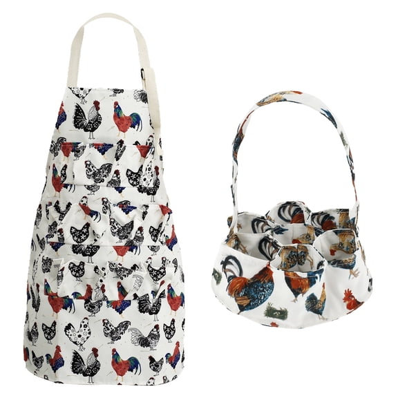 2 Pack Egg Collecting Apron and Basket Set, 12 Pouches Chicken Egg Apron, 7 Pouches Chicken Egg Basket, Egg Gathering Apron for Fresh Eggs for Chicken, Duck, Goose, Birds