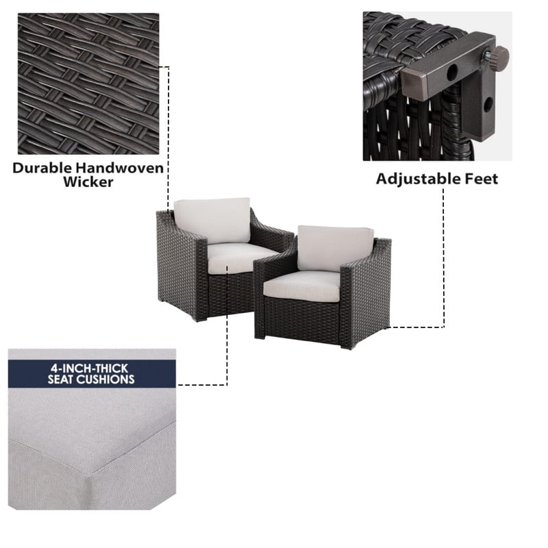 Outdoor Single Sofas Set of 2, Patio All-Weather Rattan Armchair with Cushion