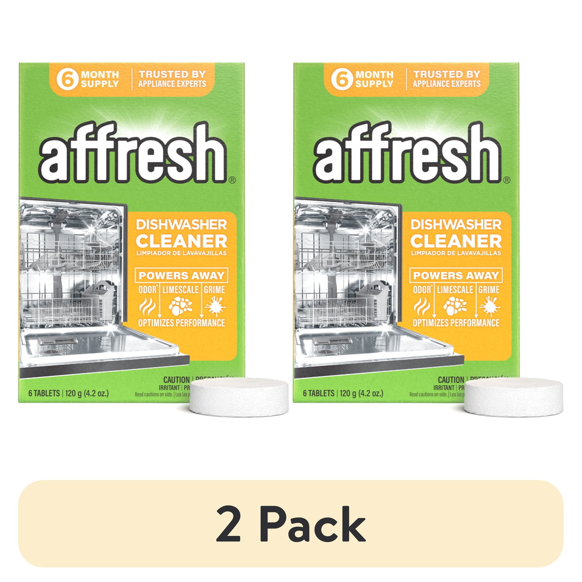 (2 pack) Affresh Dishwasher Cleaner, Helps Power Away Odor Causing Residues & Grime Inside Pump, Tub & Hoses, 6 Tablets, 6 Month Supply