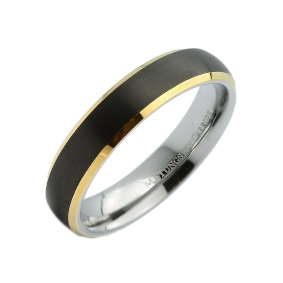 Metals Jewelry Unisex Tungsten Carbide 5mm Black Plated Center Gold Plated Edge Ring