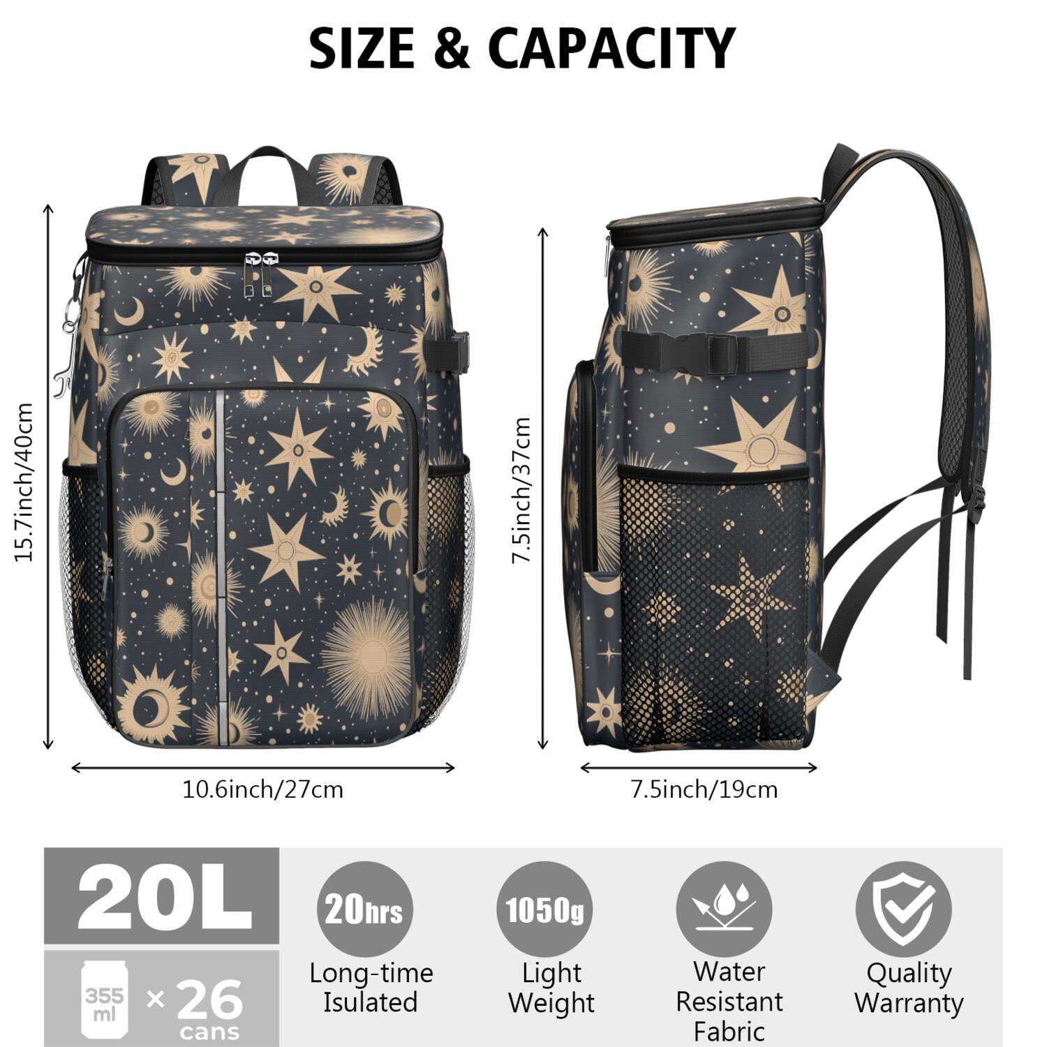 Backpack Cooler,Insulated Backpack Insulated Leak Proof Travel Cooler Bag Waterproof Lunch Picnic Beach Work Trip Thermal Bag Drink Beverage Beer Bag Cooler Starry Night Sky, Moon, Aurora