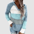 thumbnail image 4 of Xudanell Women's Sweaters Color Block Knit Pullovers Long-Style Fall Hoodies Sweaters for Women Trendy Blue S, 4 of 5