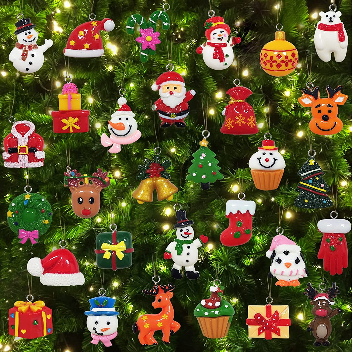 GuassLee 30pcs Christmas Mini Ornaments Small Christmas Resin Ornaments for Mini Christmas Tree