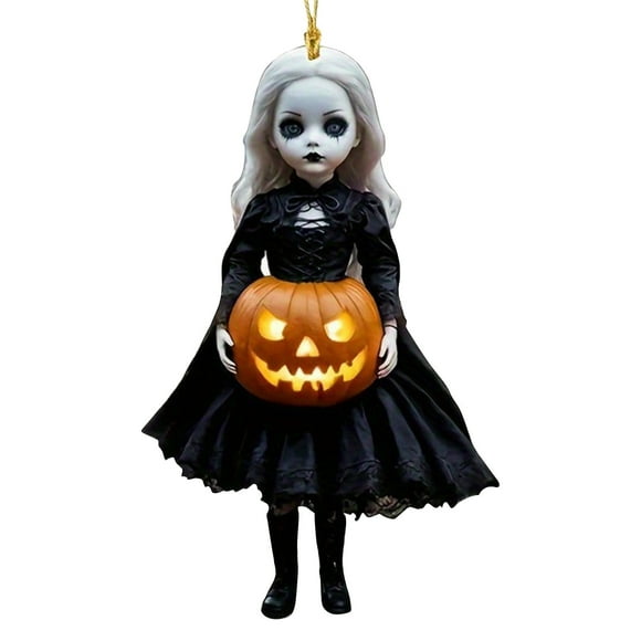 2D Flat Pumpkin Princess Car Rearview Mirror Decoration Pendant, Acrylic Horror Skeleton Witch 2D Spooky Ornament For Christmas Tree, Party Home Decor Gift For Family