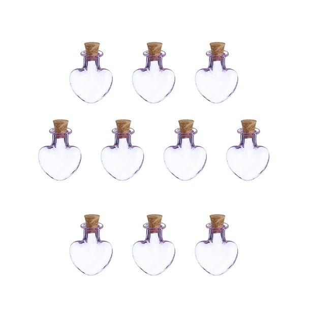 Uxcell 10 Pcs Mini Botellas de Vidrio Colgantes, 0.01oz/0.5ml Frascos Pequeños en Forma de Corazón con Tapones de Corcho Botellas de Deseos para Manualidades de Fiesta Decoraciones de Boda, Púrpura