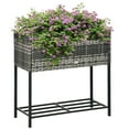 thumbnail image 2 of Outsunny Raised Garden Bed, Elevated Planter Box with Rattan Wicker Look, Tool Storage Shelf, Portable Design for Herbs, Vegetables, Flowers, Gray, 2 of 9