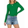 thumbnail image 2 of Women Long Sleeve Shirts Rib Knit Slim Fit Tops Fall Outfits Casual T-Shirt Underscrubs Layer Clothes Green XL, 2 of 8