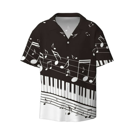 Ratiio Piano Keys With Musical Notes Print Mens Casual Short Sleeve Shirts Button Down Textured Shirts Summer Beach Shirt with Pocket Men's Casual Short-sleeved Shirt