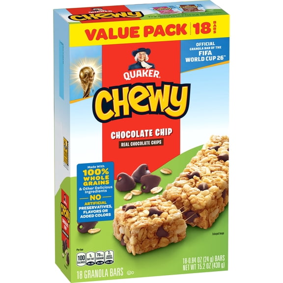 Quaker Chewy Chocolate Chip Granola Bars 18 Count, 0.84 oz Bars