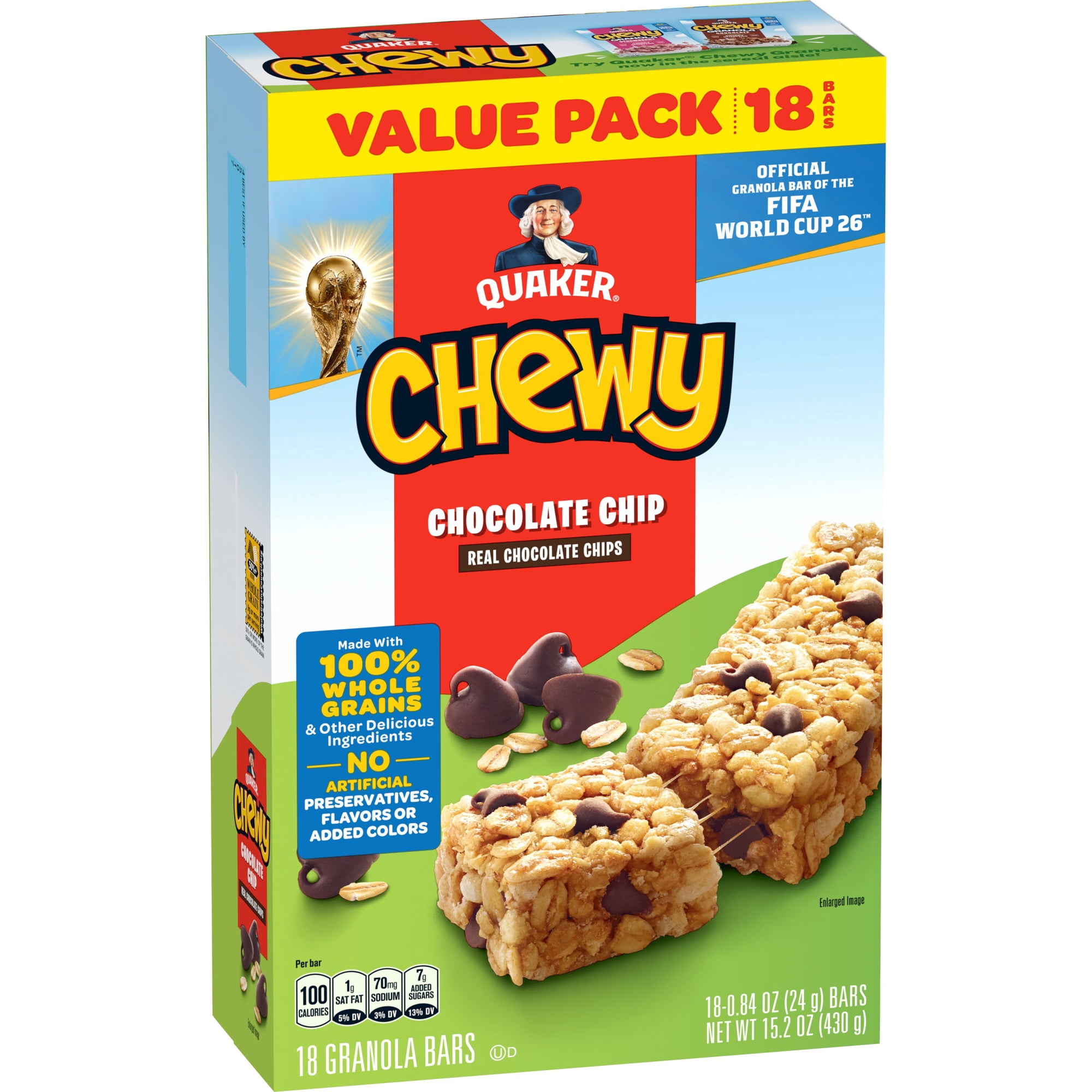 Quaker Chewy Chocolate Chip Granola Bars 18 Count, 0.84 oz Bars