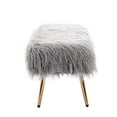 thumbnail image 5 of 47" Faux Fur Plush Ottoman Bench, Modern Fluffy Upholstered Rectangular Bench Footstool with Golden Metal Legs, Cute Vanity Chair Makeup Chair for Entryway Living Room Bedroom, Grey, 5 of 7