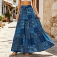 thumbnail image 5 of XIAOCHA Women's Elastic Waist Tiered Maxi Skirt Patchwork Print Flowy Bohemian Long Skirt, 5 of 7