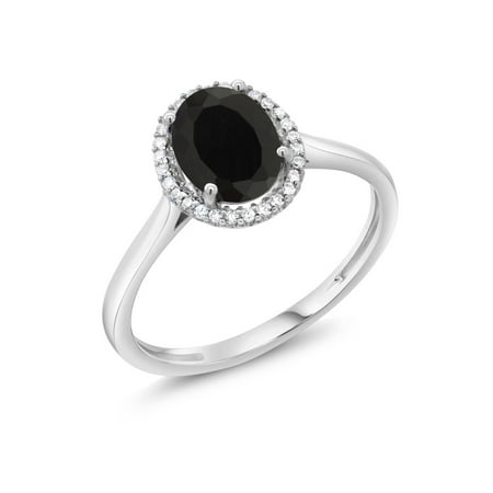 Topaz Onyx - 10K White Gold Diamond Ring 1.25 Ct Oval Black Onyx