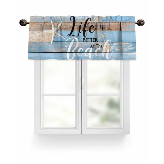 Blue Coastal Nautical Kitchen Valances for Windows Life Is Better at The Beach Valance Curtains for Kitchen /Living Room/Bedroom/ Bathroom Decor, 54"x18 " ,Rod Pocket 1 Panel, Farmhouse