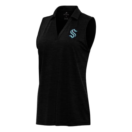 Women s Antigua Heather Black Seattle Kraken Layout Sleeveless V-Neck Polo