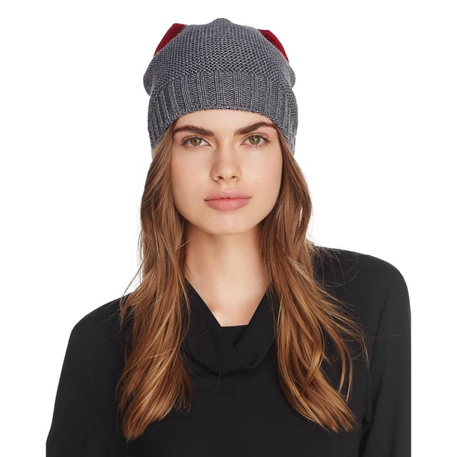 Helene Berman Bonnets en Tricot pour Femmes Gris/rouge, Taille Unique