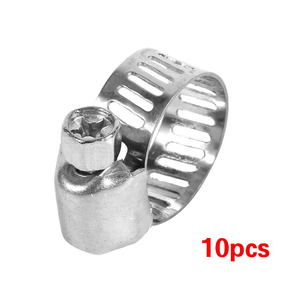8-12 Hose Clamp,10pcs Adjustable Stainless Steel Screw Band Hose Clamps Fuel Pipe Worm Gear Clip 