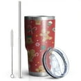 thumbnail image 2 of 30oz Red Christmas Gingerbread Man Pattern Tumblers Stainless Steel Tumbler with Lid and Straw,Vacuum Insulated Double Wall Travel Tumbler Cups Mug with Cleaning Brush for Coffee,Tea, 2 of 7
